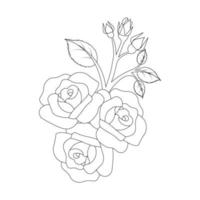 patrón de repetición de garabatos de flores de rosas con dibujo de página para colorear de arte lineal de diseño de boceto monocromático vector