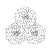 dahlia or dalia flower coloring page of vector illustrations in hand drawn sketch doodle style line art