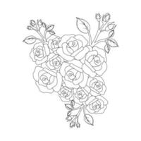 roses flower doodle repeat pattern with line art coloring page drawing of monochrome sketch design vector