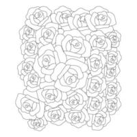 roses flower doodle repeat pattern with line art coloring page drawing of monochrome sketch design vector