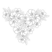 plumeria flower line art sketch with outline stroke of doodle coloring page for print vector