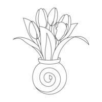 florero decoración de flor de tulipán elemento de página para colorear con diseño de ilustración gráfica vector