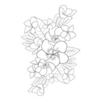 dibujo de arte de línea de flor de plumeria con trazo de contorno de página para colorear de garabato para imprimir vector