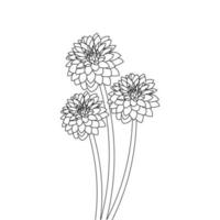 single flower line drawing coloring page for kids activities of educational element vector