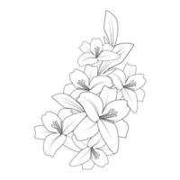 dibujo de página para colorear de flor de lirio con dibujo de arte lineal para elemento de impresión vector