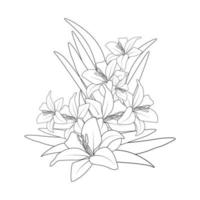 dibujo de página para colorear de flor de lirio de garabato con dibujo de arte lineal para elemento de impresión vector