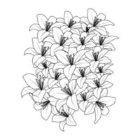 black and white background of doodle lily flower of decorative line art drawing vector