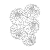 dahlia or dalia flower coloring page of vector illustrations in hand drawn sketch doodle style line art