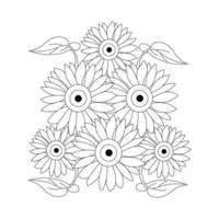 sunflowers with leaves of bouquet illustration for coloring book for children and adults vector