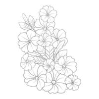 blooming flower with leaves coloring book page element with graphic illustration design vector