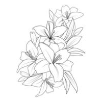 dibujo de página para colorear de flor de lirio con dibujo de arte lineal para elemento de impresión vector