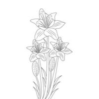 flower line art drawing of continuous pencil artwork for kid coloring page of printing element vector