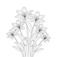 lily flower line art drawing of continuous pencil artwork for kid coloring page of printing element vector