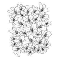 black and white background of doodle lily flower of decorative line art drawing vector