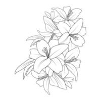 dibujo de página para colorear de flor de lirio de garabato con dibujo de arte lineal para elemento de impresión vector