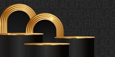 Black Friday Super Sale. Banner, poster on dark background. podium for sale. vector