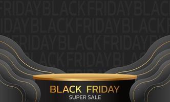 Black Friday Super Sale. Banner, poster on dark background. podium for sale. vector