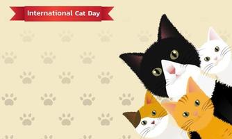 concepto del día mundial del gato. día internacional del gato. concepto de vacaciones. plantilla para fondo, banner web, tarjeta, póster vector