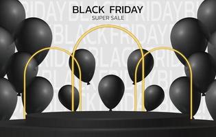 Black Friday Super Sale. Banner, poster on dark background. podium for sale vector