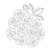 patrón de repetición de garabatos de flores de rosas con dibujo de página para colorear de arte lineal de diseño de boceto monocromático vector