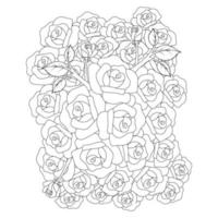 patrón de repetición de garabatos de flores de rosas con dibujo de página para colorear de arte lineal de diseño de boceto monocromático vector