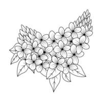 blooming flower branch line art design template with doodle style drawing of bunch vector