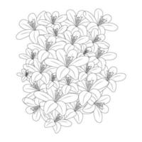 black and white background of doodle lily flower of decorative line art drawing vector