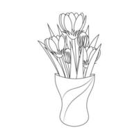 decorative flower jar isolated black stroke line art of coloring book page illustration vector