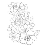 plumeria flower line art sketch with outline stroke of doodle coloring page for print vector