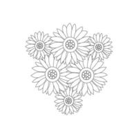 illustration of a bouquet of sunflowers worksheet for coloring book for children and adults vector