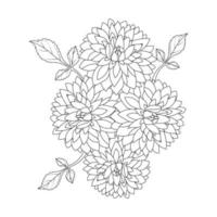 dahlia or dalia flower coloring page of vector illustrations in hand drawn sketch doodle style line art