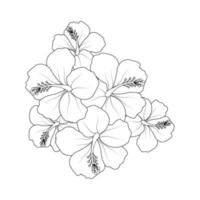 diseño de arte de línea de vector de flor de hibisco rojo sobre fondo blanco y negro para colorear página