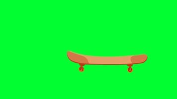 animazione di skateboard su schermo verde. Ciclo di animazione video di skateboard del fumetto 2D. Skateboard con carrello di animazione 4K.
