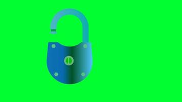 Lock key green screen animation. Open lock with a key and Unlocking closed lock. Security, safe, privacy concept. video