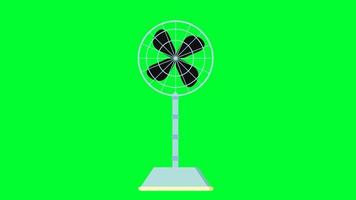 animazione dello schermo verde del ventilatore da tavolo e del supporto. Animazione della ventola del piedistallo del fumetto 2D nella calda stagione estiva. video