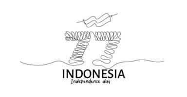 77 Years Independence Day of Indonesia continuous one line art drawing. simple and elegant indonesia independence day logo vector