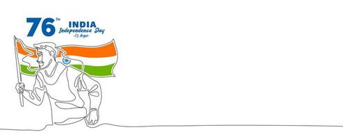 independence day of India 15 august celebration, young man running with Indian flag in continuous line art style vector