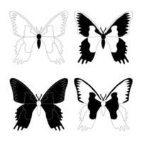 conjunto de especies, insectos mariposas en blanco y negro, estilo plano. vector