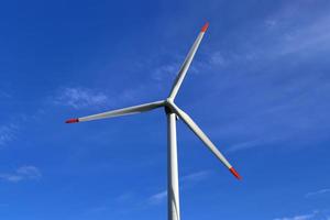 Panoramic view on alternative energy wind mills in a windpark in northern europe photo