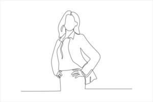 Continuous one line drawing modern business woman in the office. Modern woman concept. Single line draw design vector graphic illustration.