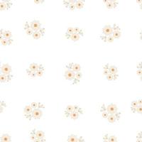 Seamless botanical ornament pattern with autumn small abstract doodle flowers in warm pastel colors isolated on white background in flat cartoon style vector