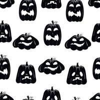 patrón impecable con la silueta negra de una cara de calabaza para halloween en un fondo blanco vector