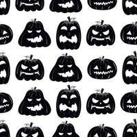 Seamless pattern with black silhouette of a pumpkin face for halloween on a white background vector