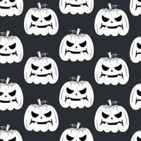 Seamless pattern with white silhouette of a pumpkin face with black eyes for halloween on the dark background vector