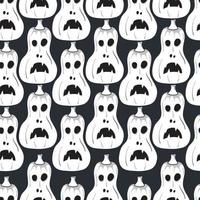 Seamless pattern with white silhouette of a pumpkin face with black eyes for halloween on the dark background vector