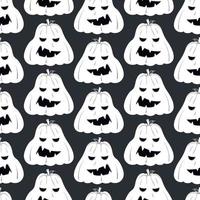 Seamless pattern with white silhouette of a pumpkin face with black eyes for halloween on the dark background vector