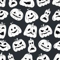 Seamless pattern with white silhouette of a pumpkin face with black eyes for halloween on the dark background vector