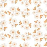 Seamless botanical ornament pattern with autumn small abstract doodle flowers in warm pastel colors isolated on white background in flat cartoon style vector