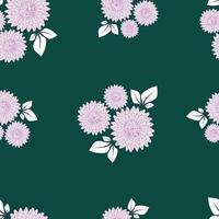 Seamless pattern with a botanical ornament of purple asters isolated on a green background for printing on textiles, home decor, wallpaper on the theme of flowering in the garden vector