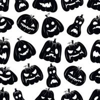 patrón impecable con la silueta negra de una cara de calabaza para halloween en un fondo blanco vector